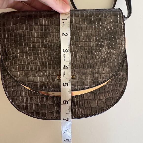 Dune London Edellie Grey Croc Front Flap Snap Detail Crossbody Bag - Picture 5 of 12